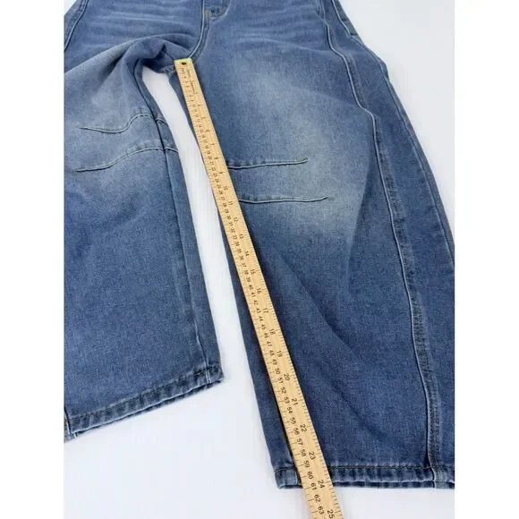 Women's Denim Cropped Overalls Size XS (Fit 33x24) Wide Leg Blue Jean - Picture 4 of 11